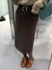 Falda Tubo Inteligente, Elegante y Adelgazante, Falda Recta de Cintura Alta con Cierre Frontal y Abertura Trasera, Material de Lana, Falda de Longitud 7/8 para Mujer, Estilo de Longitud Media