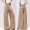 Pantalones casuales de pierna ancha para mujer, diseño de empalme con cintura a cuadros de estilo americano, nuevos para 2026, holgados y versátiles con corte recto y caída.
