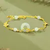 Pulseira Original Design Ruyi Pequena Fivela da Fortuna e Paz para Mulheres, Pulseira Estilo Chinês Novo Vintage com Design de Folha de Ginkgo, Prata Pura