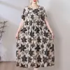 Novo Vestido de Algodão Estiloso para Mães de Meia-Idade, Vestido Longo de Viscose com Barra Ampla Plus-Size para Mulheres de Meia-Idade e Idosas
