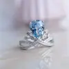 Transmisión en vivo principal Gota de agua de princesa 7x9mm 2 Quilates piedra principal anillo dedo índice cobre bañado en plata índice suizo azul marino venta al por mayor