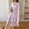 Bata Larga de Mujer Verano Algodón Seda Pijama Estilo Vacaciones de Gama Alta Vestido Largo Dulce Estilo Étnico Vestido Largo Algodón Artificial
