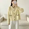 Novo cardigã de tricô com tranças, gola redonda, color block, estilo versátil e suave, de caimento solto, para mulheres, macio e aconchegante para outono e inverno