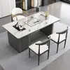 Conjunto de Mesa de Chá e Cadeiras em Pedra Sinterizada de Luxo Leve Moderno Minimalista Escritório em Casa Varanda Mesa de Chá Pequena Chaleira Integrada Conjunto Completo