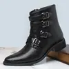 Superventas de Amazon Transfronterizo Retro para Hombre Punta Fina Versátiles Botas de Cuero Británicas Slip-on para Hombre Botas de Cuero Casual de Negocios 25733