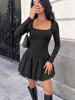 Vestido de Verano 2026 Nuevo Europeo y Americano para Mujer Color Sólido Cuello en V Adelgazante Temperamento