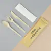 Conjunto Descartável de Talheres Estilo Ocidental Faca Garfo Colher de Amido de Milho Ecológico Degradável Fast Food Conjunto de Quatro Peças Garfo Rosa Italiano
