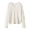 ¡Integración perfecta! Suéter pullover de punto suave y cómodo para mujer, de seda de morera y cachemira, con cuello en V y corte holgado, perfecto para usar en capas. Disponible al por mayor