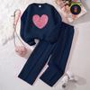 Traje Popular para Niñas Transfronterizo Otoño e Invierno Estilo Nuevo Mediano y Grande para Niños Corazón Sudadera de Manga Larga Pantalones Casuales Terciopelo Delgado Conjunto de Dos Piezas