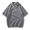 Camisa Polo de Cinco Cuartos Estilo Hong Kong para Hombre, Camiseta Holgada de Cuello Redondo para Hombre de Manga Media, Camiseta Casual de Manga Corta para Estudiante