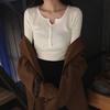 Suéter de Gola V Tricotado Feminino Outono Inverno Camiseta Básica Estudante Slim Manga Longa Top Justo Chique Suéter Interno