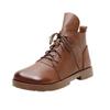 Botas Curtas de Couro Genuíno Feitas à Mão com Bico Largo de Couro de Vaca, Solas Macias e Couro Macio, Sapatos Femininos de Cano Alto com Bico Quadrado, Solado Plano, Botas Martin Retro para Mulheres