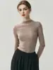 Yangzi Hilo Lavable en Máquina Tejido Fino de Lana Suéter Ajustado de Cuello Medio Alto para Mujer Capa Base de Punto Ceñida que Adelgaza Sin Costuras