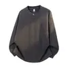 Camiseta Masculina Muqiu com Gola Henry de Manga Longa, Corte Solto, Vintage Old Money, Top Tee Relaxado e Casual