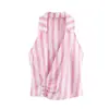 Atacado Fabricante de Roupas Femininas Transfronteiriço 2026 Novo Estilo Conjunto de Top Listrado com Botões e Lapela Dupla com Calça Listrada Plissada