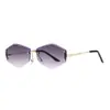 Nuevas Gafas de Sol Poligonales, Gafas de Sol sin Montura de Borde Cortado para Mujer de Alta Gama Transfronterizas, Gafas de Sol con Montura de Metal, Ojos de Moda
