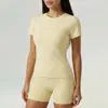 Conjunto Popular de Roupa de Yoga Transfronteiriço para Mulheres, Conjunto de Duas Peças, Camiseta e Shorts de Primavera, Conjunto de Yoga Esportivo Casual de Secagem Rápida para Mulheres