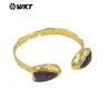 Wt-B713 Novo Pulseira Fina Feminina de Latão com Abertura, Pedra Multicolorida em Formato de Coração, Amazonita, Ametista, Cristal Rosa