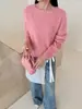 Suéter de lã e cashmere liso para mulheres, novo estilo outono/inverno, tricô pulôver de gola redonda, suéter macio e confortável, perfeito como camada base