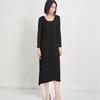 Vestido de Alta Costura Miyake para Mulheres, Novo Estilo Outono, Tamanho Grande, Plissado, Gola Redonda, Mangas Longas, Solto, Elegante, Vestido de Cor Sólida