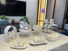 Suporte de mesa de sobremesas em estilo creme, decoração de mesa de casamento, suporte para bolo de aniversário, bandeja de ferro para sobremesas