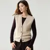 Nuevo Estilo Otoño/Invierno Chaleco Cardigan de Punto 100% Cachemira Pura para Mujer Cuello en V Ropa Exterior Prendas de Punto Versátiles Chaleco sin Mangas con Botones