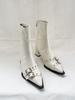 Botines Cortos de Tacón Grueso con Hebilla de Cinturón Puntiaguda para Otoño e Invierno 2025 Estilo Europeo y Americano para Mujer Cremallera Trasera Piel Suave Botines Cortos Adelgazantes