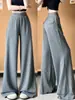 Calça casual cinza escuro estilo máscara para mulheres, tendência outono 2026, nova, cintura alta, com caimento, petite, para yoga, reta, perna larga