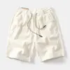 Bermudas de Trabalho Masculinas de Verão, Calças Retas Largas de Veludo Cotelê no Joelho, Cintura Elástica, Calças de Comprimento Médio, Moda Vintage Estilo Americano