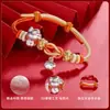 Pulseira de Corda Bicolor S999 Prata Esterlina Cachorrinho Amor Nuvem Rosto Sorridente Laranja Amarelo Doce Fofo Presente para Namorada