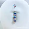 Anel de Umbigo com Pingente de Coração Triplo em Liga de Titânio Astmf-136 G23 Titânio Novo Estilo Rosca Interna Zircônia Piercing Joia para Umbigo