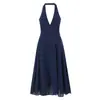 Elegante Vestido de Sol Roxo de Comprimento Médio com Gola Halter para Mulheres, Nova Coleção Primavera 2026 Estilo Europeu e Americano, Sexy Justo com Costas Abertas