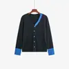 Cardigã de malha designer com decote em V para mulheres plus size, coleção de outono 2026, casaco casual solto estilo francês color-blocking 22836