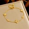 Pulsera geométrica de acero inoxidable con diamantes adhesivos transfronterizos de moda, flor de cuatro pétalos, cadena doble apilada, accesorios de perlas