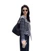 Top Patchwork de Lã Cinza Listrado de Alta Qualidade Estilo Francês para Mulheres, Novo Design de Tricô Outono 2026 com um Design Único