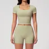Nuevo Conjunto de Yoga Ajustado de Verano Europeo y Americano, Ropa Deportiva Fitness de Alta Gama Elástica de Cintura Alta de Secado Rápido para Mujer 2036