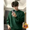 Sudadera Cleanfit para hombre de forro polar gris jaspeado, camiseta de manga larga de peso pesado estilo americano para otoño e invierno, corte regular en los hombros, ideal como capa interior