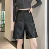 Shorts retro de pierna ancha de cuero PU marrón para mujer, nuevo estilo otoño/invierno 2026, de cintura alta, adelgazantes, línea A, shorts casuales hasta la rodilla para botas