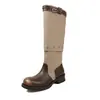 Botas de cavaleiro destacáveis para usar de duas maneiras para mulheres, botas longas de cano alto, bico redondo, salto médio, botas de couro bovino com cores combinadas, botas femininas acima do joelho