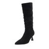 691-15 Botas Longas de Perna Grossa e Panturrilha Larga Salto Alto Bico Fino Botas Enrugadas Botas de Equitação Melard Calçados Femininos Plus Size