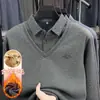 Ropa de Otoño e Invierno para Hombre con Forro de Polar Engrosada Solapa con Lana Falso Dos Piezas Camiseta Suéter para Hombre de Mediana Edad y Anciano Camiseta Interior para Hombre