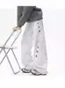 Calça de Moletom Bordada Curva Direto da Fábrica Masculina Primavera Estilo Americano Corte Assimétrico Esportiva Solta Peso Pesado Casual Longa Versátil