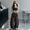 Conjunto de Otoño para Niñas Estilo Coreano Conjunto de Dos Piezas Falso a Rayas Pantalones de Pierna Ancha para Niñas Conjunto de Dos Piezas Pantalones Casuales de Moda para Niños Mayores