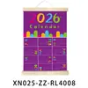 Calendario de Año Nuevo 2026 Bandera Colgante Decoración de Pared de Dormitorio Tela de Fondo Tela de Fondo Colgante de Pared de Tela Oxford con Palo de Madera Cordón