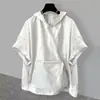 Estilo Oscuro Sudadera de Manga Corta de Trabajo de Moda para Hombre Unisex 2025 Verano Holgada Casual con Capucha Color Sólido Versátil Camiseta