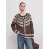 Cárdigan de punto jacquard Fair Isle vintage estilo francés para mujer, otoño e invierno, casual, amigable con la piel, abrigo suéter adelgazante