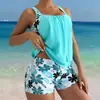 Nuevo Tankini de Estilo Europeo y Americano para Exportación, Estampado, Fresco y Adelgazante, Cubre el Cuerpo, Bikini tipo Boxer, Traje de Baño Casual