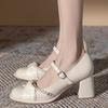 Zapatos de Mujer Mary Jane Tacones Altos Zapatos de Dama de Honor de Tacón Grueso Nuevos 2025 Versátiles para Uso Diario Zapatos Cómodos Primavera