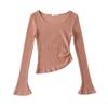 Camiseta xadrez feminina europeia e americana, manga sino, com bolsos, para outono e inverno, C74934
