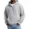 Jaqueta Masculina com Capuz de Cor Sólida, Manga Longa, Waffle, Estilo Americano, Outono/Inverno, Nova, Casual Solta, Roupas Masculinas Hoodie